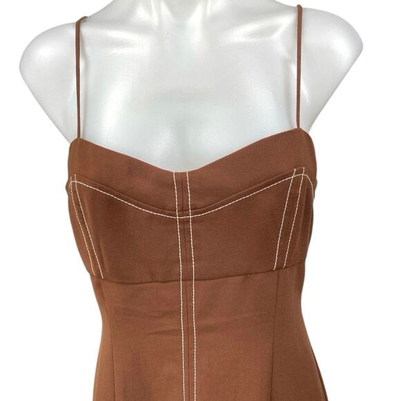 Zara Brown Sleeveless Pleated Cami Camisole Tank Slit Sheath Midi Dress Size M - Picture 3 of 5